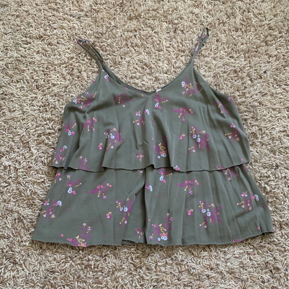 Olive green floral tank top